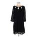 Laundry by Design Casual Dress - Shift Keyhole 3/4 sleeves: Black Print Dresses - Women's Size Large