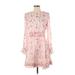 Aqua Casual Dress - Party High Neck Long sleeves: Pink Floral Dresses - Women's Size Small