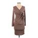 Shein Cocktail Dress - Bodycon V Neck 3/4 sleeves: Brown Print Dresses - Women's Size Small