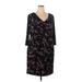 Lauren by Ralph Lauren Casual Dress - Mini V-Neck 3/4 sleeves: Black Floral Dresses - Women's Size 20