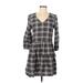 Angie Casual Dress - Mini V Neck 3/4 sleeves: Gray Print Dresses - Women's Size Medium