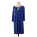 Banana Republic Factory Store Casual Dress - Shift Tie Neck 3/4 sleeves: Blue Print Dresses - Women's Size Medium