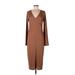 Rag & Bone Casual Dress - Sweater Dress V-Neck Long sleeves: Brown Print Dresses - Women's Size Large