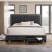 Linen Upholstered Platform Bed with Adjustable LED Stripes Headboard and Footboard Drawers, No Box Spring Required,Queen