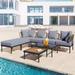 8-Piece Patio Conversation Furniture Set, Patio Sectional Sofa Set with Tempered Glass Coffee Table and Wooden Coffee Table