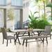 Patio Furniture Set with 2 Wicker Benches, 2 Dining Chairs and 1 Table