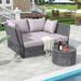 2-Piece Outdoor Sunbed and Coffee Table Set, Patio Double Chaise Lounger Loveseat Daybed w/ Clear Tempered Glass Table for Patio