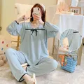 New 2-Piece Monthly Clothing Spring And Summer Large Size Milk Cotton Maternity Nursing Pajamas Home