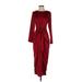 Shein Cocktail Dress - Sheath Crew Neck 3/4 sleeves: Burgundy Print Dresses - Women's Size Small