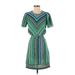 London Times Casual Dress Crew Neck Short sleeves: Teal Chevron Dresses - Women's Size 2