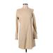 Theory Casual Dress - Mini Open Neckline Long sleeves: Tan Solid Dresses - Women's Size 0