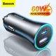Baseus PD 60W Car Charger USB Type C Quick Charger 4.0 QC 3.0 Fast Charging Charger For iPhone 13 12
