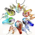 6 Sets Different Color Whirlwind Pattern Ribbons Glass Murano Leaf Pendant Necklace Earrings Chinese