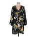 Shein Casual Dress - Shift V Neck 3/4 sleeves: Black Print Dresses - Women's Size Medium