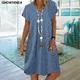 Women Polka Dot Print Dress Summer Short Sleeve Tunic Vintage Bohemian Dresses Female A-line Loose