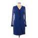 Elie Tahari Casual Dress - Shift V Neck Long sleeves: Blue Print Dresses - Women's Size 8
