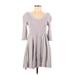 FP BEACH Casual Dress - A-Line Scoop Neck 3/4 sleeves: Gray Dresses - Women's Size Small