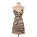 Emory Park Casual Dress - Mini V-Neck Sleeveless: Tan Zebra Print Dresses - Women's Size Small