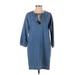 Madewell Casual Dress - Mini Tie Neck 3/4 sleeves: Blue Print Dresses - New - Women's Size X-Small