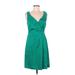 J.Crew Factory Store Casual Dress - Wrap: Green Solid Dresses - Women's Size 6