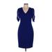 DKNY Cocktail Dress - Sheath V Neck Short sleeves: Blue Print Dresses - Women's Size 8