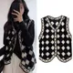 Vintage Knitted Plaid Vest Tops for Women College Style Sleeveless Sweater Vest Fall Waistcoat