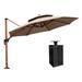 Arlmont & Co. 132" Outdoor Double Top Round Deluxe Patio SUNBRELLA Umbrella w/ Base in Ground in Brown | 108 H x 132 W x 132 D in | Wayfair