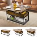 17 Stories Lift Top Flandria Coffee Table w/ Storage Shelves & Hidden Compartments Wood/Metal in Brown | 28.5 H x 43.31 W x 41.61 D in | Wayfair