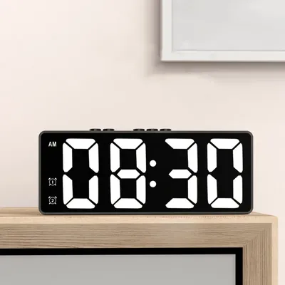 Sprachsteuerung Digitaler Wecker Temperatur Datum Dual Alarm Snooze Mute Tischuhr 12/24H Nachttischspiegel LED-Uhr