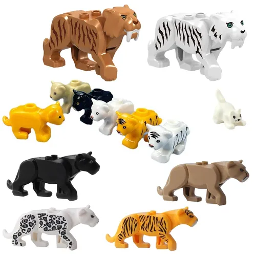 Große Katzen Tier Zoo Teile Moc Dschungel Tier Bausteine Ziegel Spielzeug Kit Säbelzahn Tiger Löwe