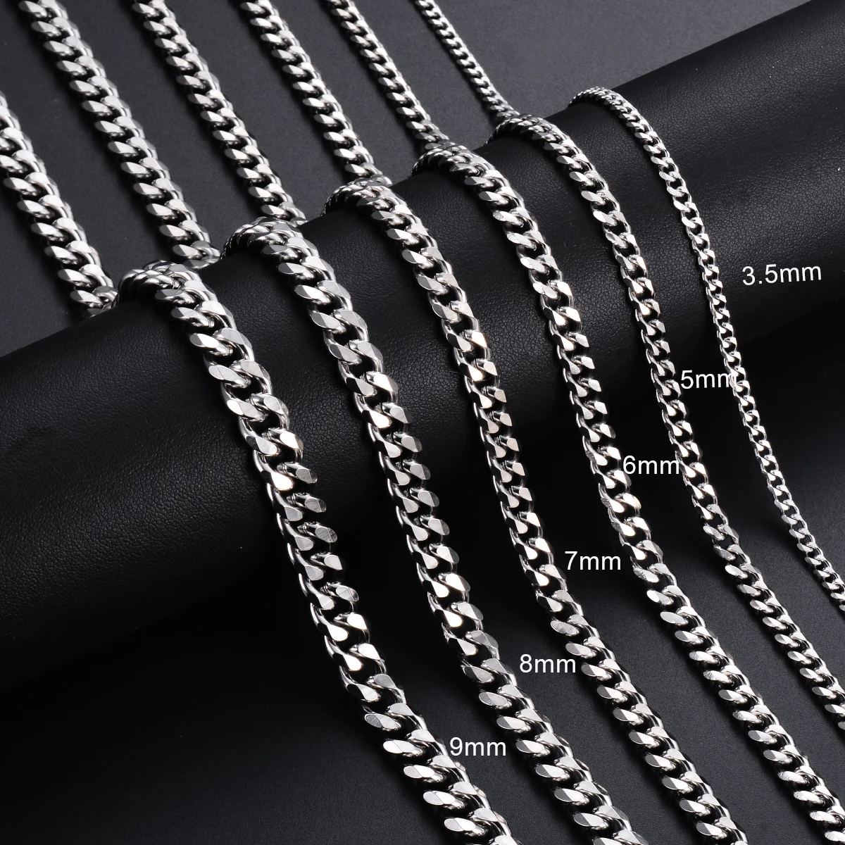 Collana a catena da uomo con cordolo 3,5 mm-9 mm Collane a catena a maglia cubana punk di base in acciaio inossidabile per gioielli maschili Hip Hop