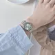 Luxus Frauen kleine quadratische Quarzuhr Mode grünes Zifferblatt Edelstahl armband Armbanduhr