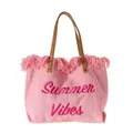 Große Kapazität rosa Leinwand bestickte Brief Einkaufstaschen Frauen gewebte Strand Handtaschen