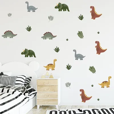 Cartoon niedliche Dinosaurier Blatt Tier Wandaufkleber abnehmbar für Kinderzimmer Wohnzimmer Kinderzimmer Dekoration Wandtattoos Image