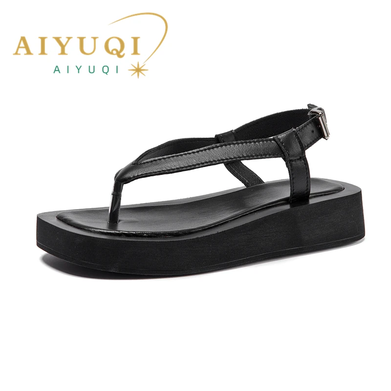 AIYUQI Flip-Toe-Sandalen für Damen, echtes Leder, 2026, Sommer, neue flache römische Sandalen für Damen, große Größe 41, 42, 43, Strandsandalen für Damen