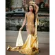 Abiti da cerimonia da ballo a sirena lunghi scintillanti in oro per le donne 2024 abito da Gala di