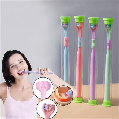 Three-head Toothbrush, Adult Soft Bristled Travel ...