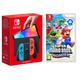 Nintendo Switch OLED (Neon Red & Blue) & Super Mario Bros. Wonder Bundle, Red,Blue