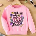 Girls Cute Floral And Letter Casual Creative Pullover Sweatshirt, Long Sleeve Crew Neck Tops, Kids Clothing