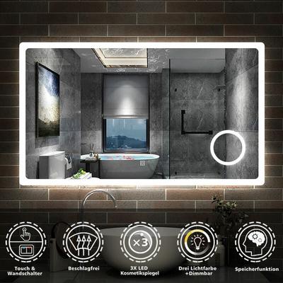 Touch Beleuchtung Badspiegel led Badezimmerspiegel Wandspiegel Beschlagfrei+Kosmetikspiegel+3 Image