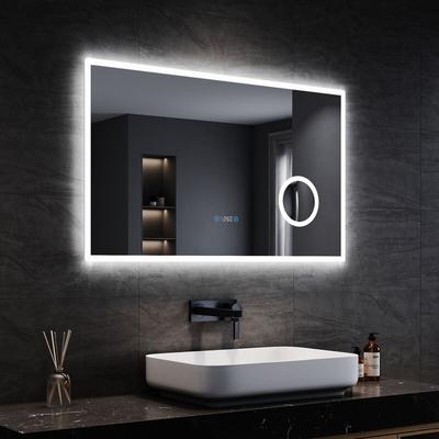 Led Badspiegel Beschlagfrei Touch Schalter Energie Sparen Mit dreifacher Lupe Mit Uhr Image