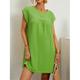 Robe casual Robe en coton et lin Femme Mini robe Mélange de Lin Coton basique Moderne du quotidien Fin de semaine Col Ras du Cou Ruché Manche Courte Eté Printemps 2023 Ample Jaune Rouge Vert Plein