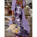 Femme Ensemble Robe Deux Pièces Robe casual Robe imprimée Extérieur Vacances Mode Décontractées Imprimer Mini robe Col V Manches 3/4 Floral Ample Noir Bleu Violet Claire Eté Printemps S M L XL XXL