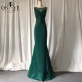 Robe de Soirée en Satin Émeraude Tenue de Bal de Forme Sirène Extensible Élégante avec Appliques