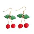 Cherry Dangle Earrings Ear Clips Gold Plated Sweety Fruit Charm for Women Girls 1950s Retro Vintage