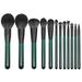 CAKVIICA 12Pcs Dark Green Wooden Handle Makeup Brush Set With Black And White Fiber Brush