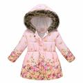 AnuirheiH Girl s Winter Coat Jacket Hooded Kids Toddler Flower Print Parka Outwear Warm Cotton Puffer Hooded Jacket