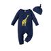 Mikrdoo Infant Baby Boys Clothes 12 Months Baby Boys Giraffe Print 18 Months Baby Boys Long Sleeve Bodysuits With Hat 2Pcs Fall Winter Romper Sets Blue