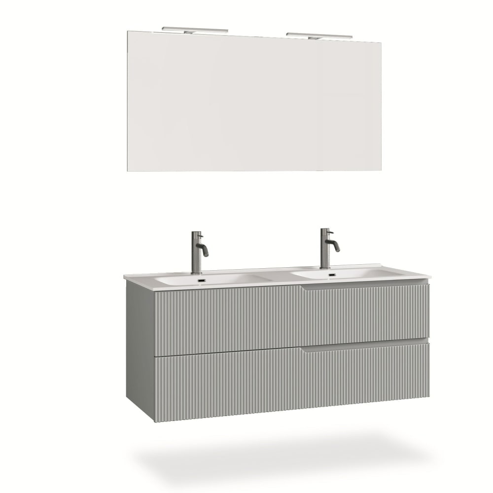 Meuble de salle de bain à baignoire double 5 pièces en MDF gris mat