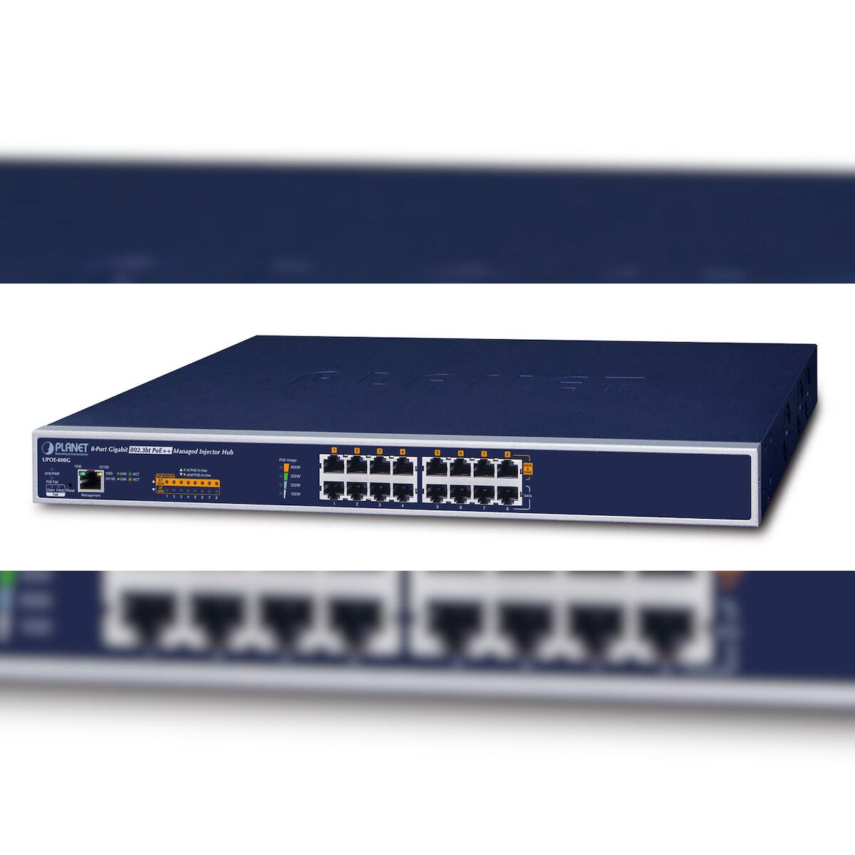 PLANET UPOE-800G Netzwerk-Switch Managed Gigabit Ethernet (10/100/1000) Power over Ethernet (PoE) Blau Image